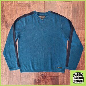 Vintage 90s Mens L Abercrombie & Fitch 92 Navy V-neck Stripe Knit Sweater Retro